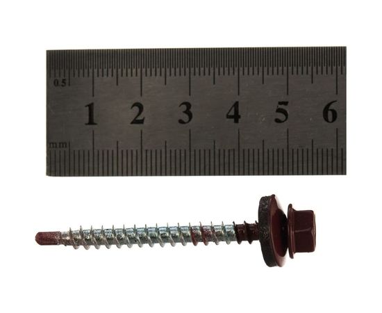 Кровельный саморез Tech-Krep КР сверло 4,8х51 RAL-3005 винно-красный 200 шт, ведро 127876 – изображение 3
