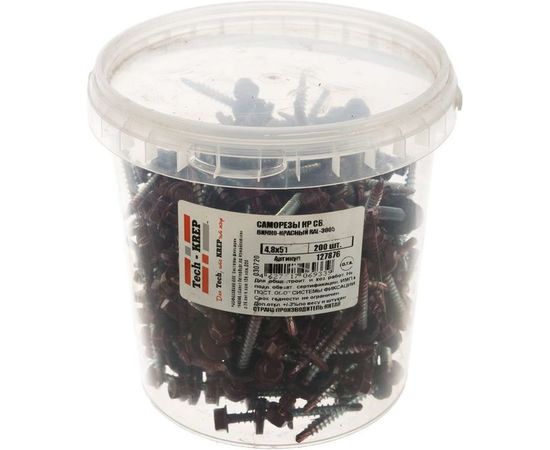 Кровельный саморез Tech-Krep КР сверло 4,8х51 RAL-3005 винно-красный 200 шт, ведро 127876 – изображение 2