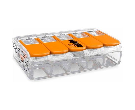 Клеммы КВТ WAGO, 221-415, 5Х4,0мм2, с рычажком, упаковка 25шт 67513 