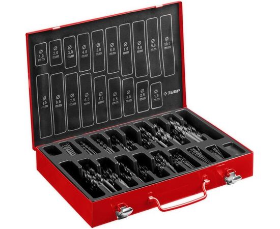 Набор сверл по металлу МАСТЕР 1-10 мм, быстрорежущая сталь, класс В Зубр 29605-H370 