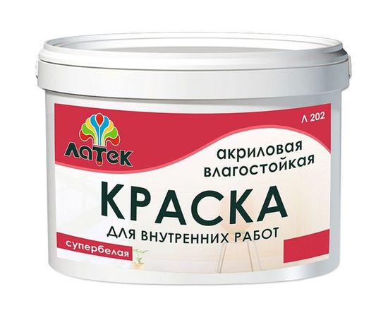 Акриловая влагостойкая краска Латек супербелая 3 кг Л202 LAP005 