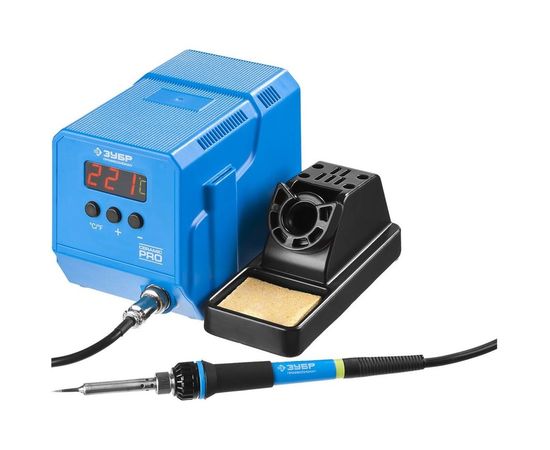 Низкотемпературная цифровая паяльная станция ЗУБР с ЖК дисплеем, диапазон 50-480C, 60Вт 55336 
