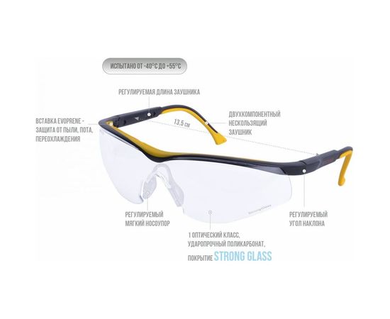 Защитные открытые очки РОСОМЗ О50 MONACO StrongGlass 2C-1.2 PC 15037 – изображение 2