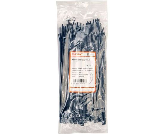 Нейлоновый хомут DKC 4.8х200 черный 100шт 25315 – изображение 3