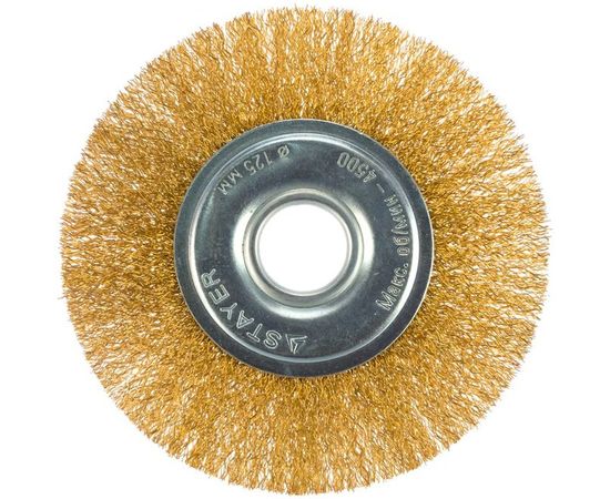 Щетка дисковая PROFESSIONAL (125х22 мм; витая стальная латунированная проволока 0.3 мм) для УШМ STAYER 35122-125 – изображение 3