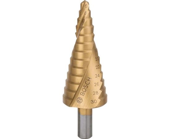 Ступенчатое сверло по металлу Bosch HSS-TiN 13 ступеней 6-30 мм 2608587430 