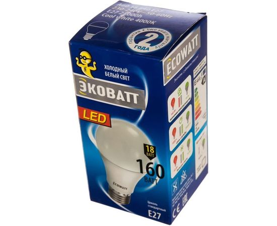 Светодиодная лампа ECOWATT A60 230В 18W 4000K E27 холодный белый свет груша 4606400206149 – изображение 2