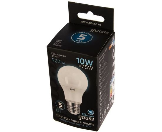 Лампа Gauss LED A60 10W E27 920lm 4100K 102502210 – изображение 2