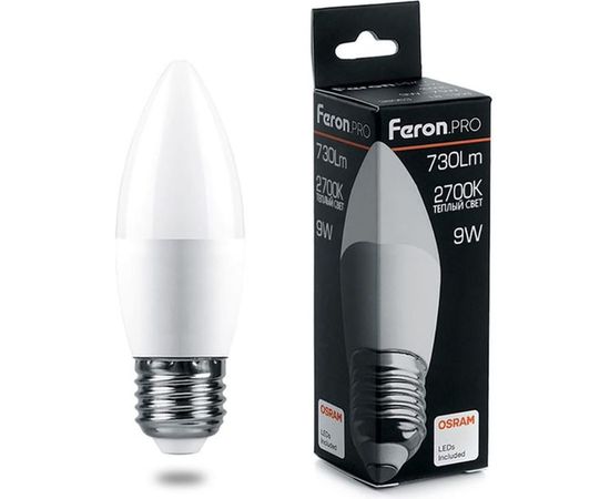 Светодиодная лампа FERON PRO LB-1309 Свеча E27 9W 2700K OSRAM LED 38062 – изображение 3