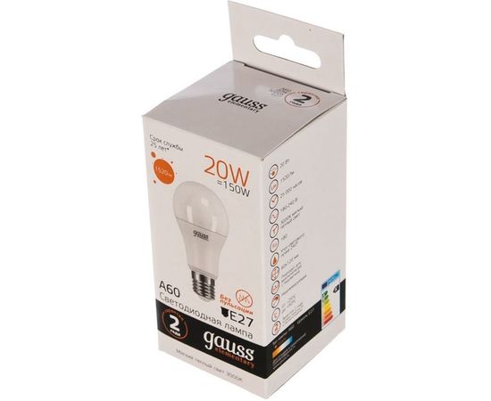 Лампа LED A60 20W E27 3000K Gauss Elementary 23219 – изображение 2