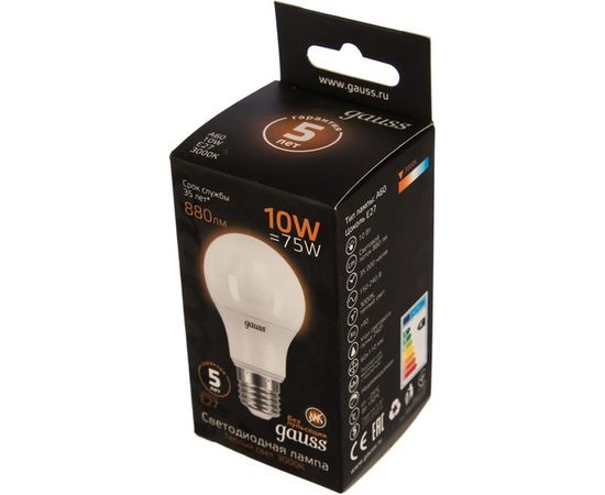 Лампа Gauss LED A60 10W E27 880lm 3000K 102502110 – изображение 2