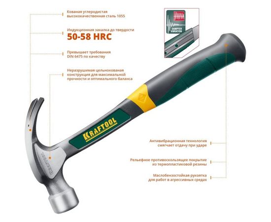 Молоток-гвоздодер 560 г KRAFTOOL 20270 – изображение 3
