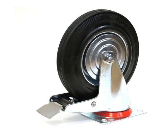 Колесо большегрузное обрезиненное поворотное с тормозом (200х50 мм; г/п 200 кг) EURO-LIFT 00-00001257 