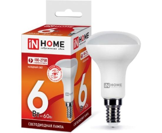 Светодиодная лампа IN HOME LED-R50-VC 6Вт, 230В, Е14, 6500К, 525Лм 4690612031156 