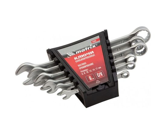 Набор ключей комбинированных, 6 - 17 мм, 6 шт., CrV, матовый хром MATRIX 15402 