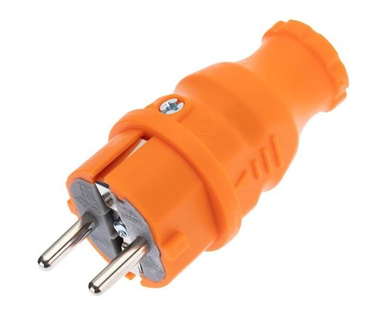 Прямая влагозащищенная вилка REXANT с заземлением, 16А, IP44, каучук оранжевая 111-015 