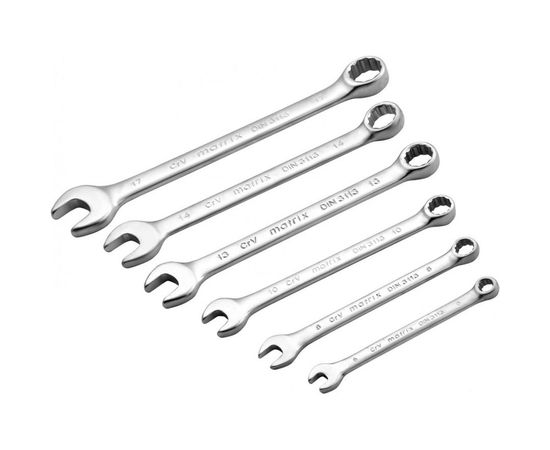 Набор ключей комбинированных, 6 - 17 мм, 6 шт., CrV, матовый хром MATRIX 15402 – изображение 2