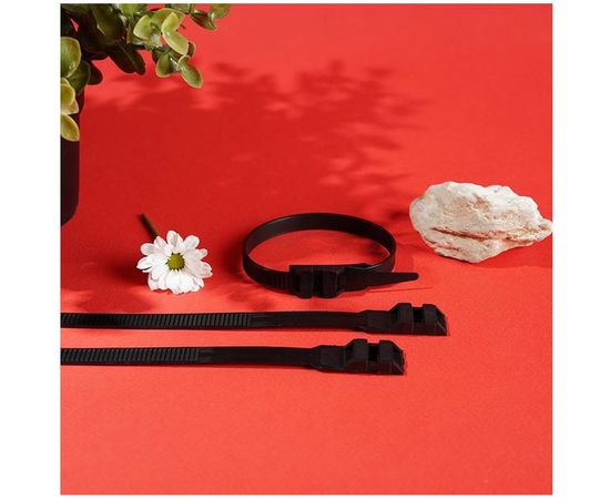 Усиленный хомут с двойным горизонтальным замком REXANT nylon 12 260x9 мм 100 шт черный 07-0269 – изображение 3