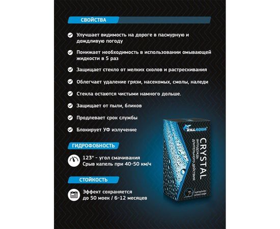 Антидождь для стекол автомобиля killaqua Crystal CRST50 – изображение 4