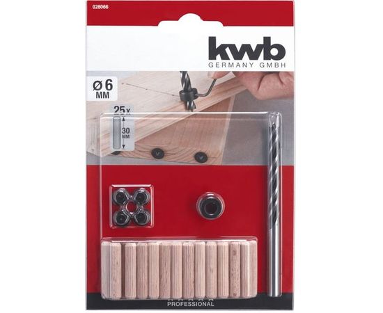 Набор шкантов KWB 25 шт 6х30 мм, сверло по дереву, маркеры, ограничитель 028-066 – изображение 2