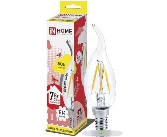 Светодиодная лампа IN HOME LED-СВЕЧА НА ВЕТРУ-deco 7Вт 230В Е14 3000К 630Лм прозрачная 4690612007663 – изображение 3