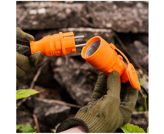 Прямая влагозащищенная вилка REXANT с заземлением, 16А, IP44, каучук оранжевая 111-015 – изображение 6