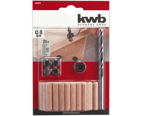Набор шкантов KWB 25 шт 8х40 мм, сверло по дереву, маркеры, ограничитель 028-086 – изображение 2