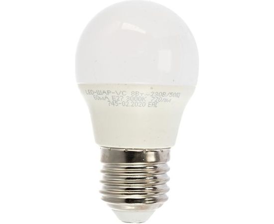 Светодиодная лампа IN HOME LED-ШАР-VC 8Вт 230В Е27 3000К 600Лм 4690612020563 – изображение 2