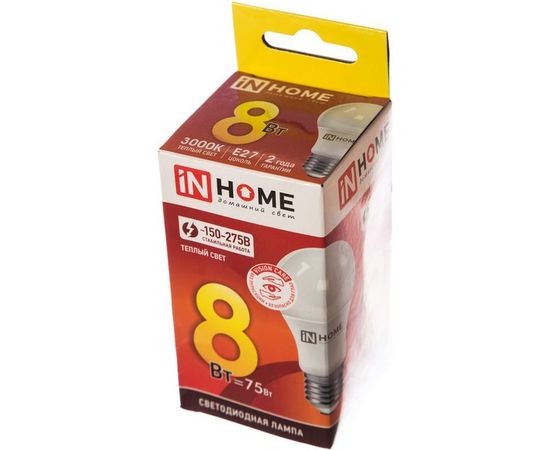 Светодиодная лампа IN HOME LED-A60-VC 8Вт 230В Е27 3000К 720Лм 4690612024004 – изображение 2