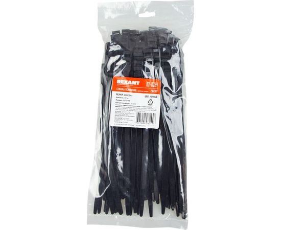 Усиленный хомут с двойным горизонтальным замком REXANT nylon 12 260x9 мм 100 шт черный 07-0269 – изображение 2