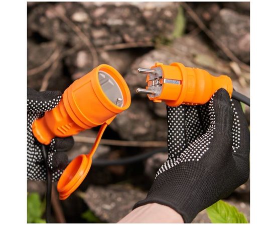 Прямая влагозащищенная вилка REXANT с заземлением, 16А, IP44, каучук оранжевая 111-015 – изображение 5