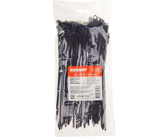 Хомут под винт REXANT nylon 4.3x200 мм 100 шт черный 07-0205 – изображение 2