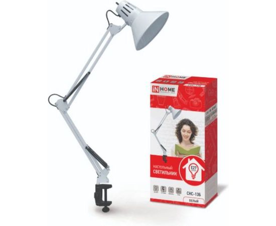 Настольный светильник под лампу IN HOME СНС-13Б на струбцине, 60Вт, E27, БЕЛЫЙ, коробка 4690612012728 – изображение 5