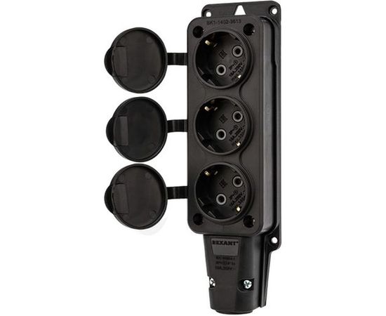 Штепсельная трехместная розетка REXANT влагозащищенная, с/з, 16 А, IP54 каучук 111-113 