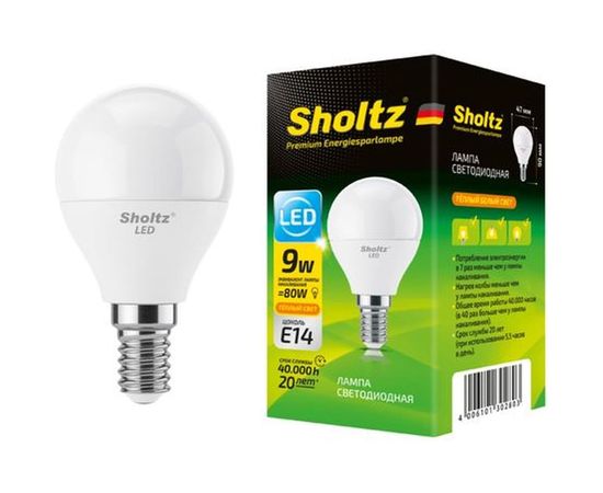Светодиодная лампа Sholtz шар 9Вт E14 2700К 220В LEB3028 