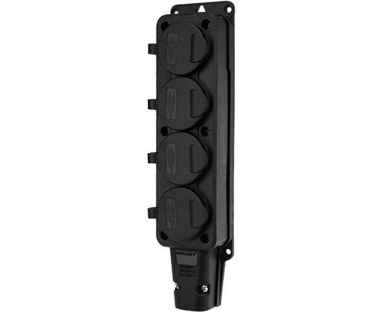 Штепсельная четырехместная влагозащищенная розетка REXANT с/з, 16 А, IP54 каучук 111-114 