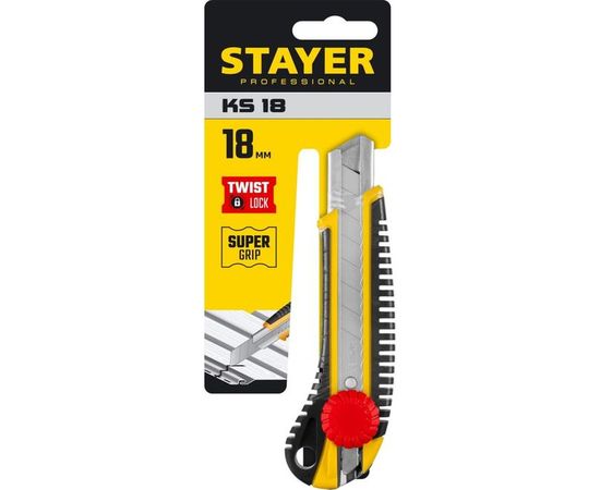 Нож с винтовым фиксатором Stayer KS-18 сегментированные лезвия 18 мм 09161_z01 – изображение 2
