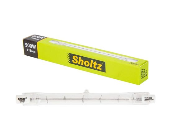Галогенная линейная лампа Sholtz 500Вт R7s 2800К T10/К 220-240В, 118 мм, стекло HOJ2022 – изображение 2