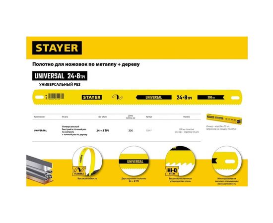 Полотно универсальное двустороннее широкое по дереву и металлу (300 мм; 8/24 TPI) Stayer 1591_z01 – изображение 4