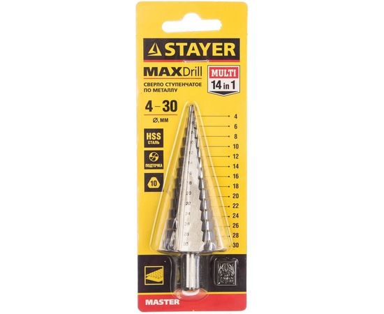 Сверло ступенчатое по металлу (4-30 мм; 14 ступеней; 100 мм) STAYER 29660-4-30-14 – изображение 2