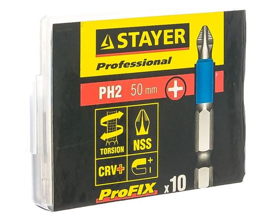 Биты PROFESSIONAL ProFix Phillips (10 шт; 50 мм; PH2; 1/4") STAYER 26203-2-50-10_z01 – изображение 3