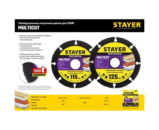 Диск отрезной по дереву для УШМ STAYER MultiCut 125х22.2мм 36860-125 – изображение 6