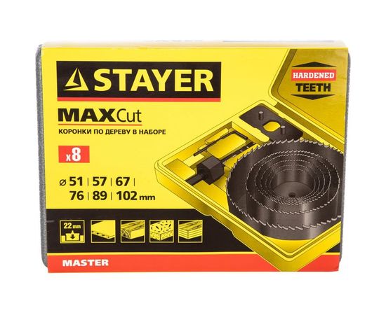 Набор кольцевых коронок по дереву MASTER (8 шт; 51-102 мм) STAYER 29600-H8 – изображение 4