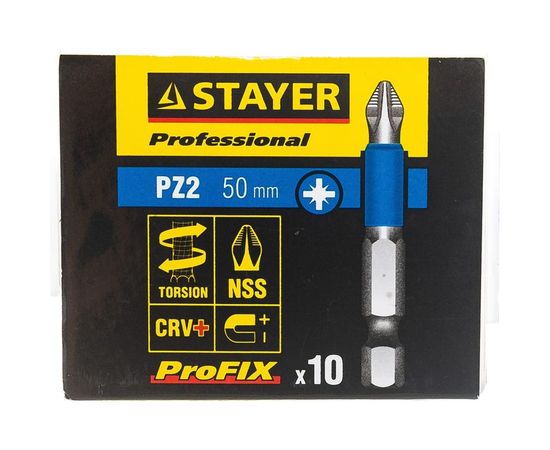 Биты PROFESSIONAL ProFix Pozidriv (10 шт; 50 мм; PZ2; 1/4") STAYER 26223-2-50-10_z01 – изображение 8