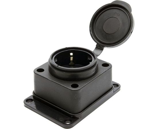 Настенная одноместная розетка STEKKER с зазем, каучук 230В, 16А, IP44, черная RST16-31-44 NEW 39018 