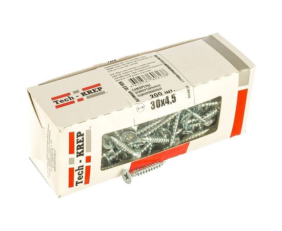Универсальный саморез Tech-Krep 30х4,5 мм 200 шт оцинкованный, коробка с окном 102189 