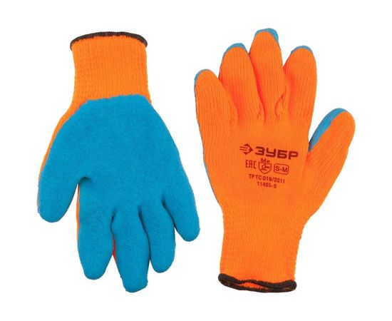 Утепленные, акриловые перчатки с рельефным латексным покрытием Зубр ЭКСПЕРТ 10 класс, сигнальный цвет, р.L-XL 11465-XL 
