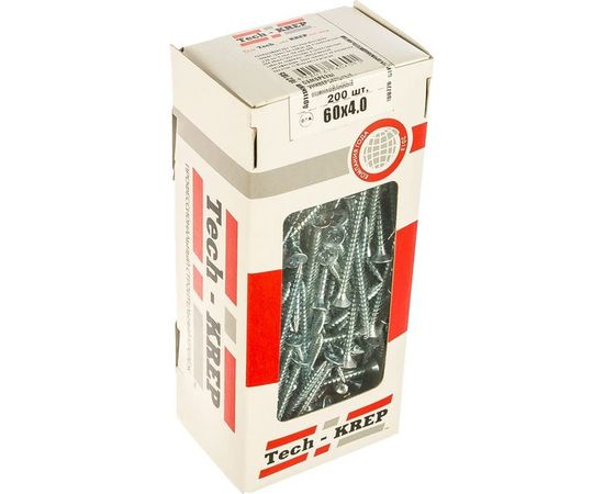Универсальный саморез Tech-Krep 60х4,0 мм 200 шт оцинкованный, коробка с окном 102185 – изображение 2