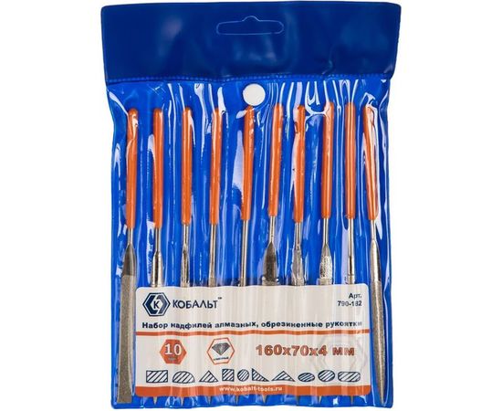 Набор надфилей алмазных, 160х70х4 мм, обрезиненные рукоятки 10 шт. чехол КОБАЛЬТ 790-182 – изображение 2