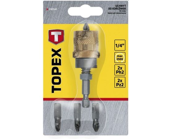 Держатель насадок (1/4", 65 мм, 4 биты в комплекте) TOPEX 39D340 – изображение 2